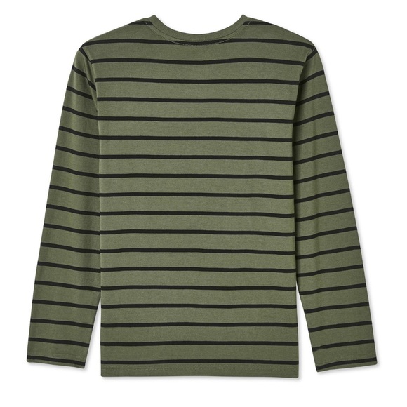 Boys Long Sleeve Striped T- Shirt - Green & Black Horizontal Stripes - Picture 2 of 5